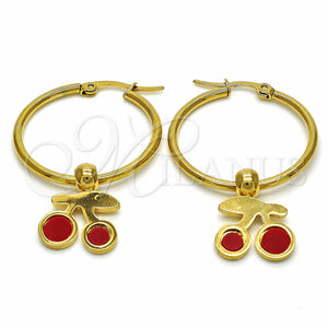 Stainless Steel Hoop Earrings — Medium Hoop Cherry Design Red Enamel 02. — main product view — SKU 129004 | Acero Inoxidable aretes de aro — Medium Hoop Cherry diseño Red Enamel 02. — SKU 129004