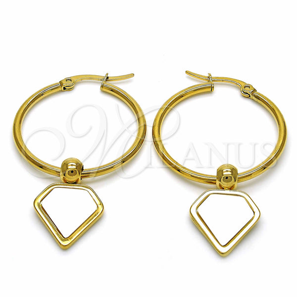 Stainless Steel Hoop Earrings — Medium Hoop White Enamel 02. — main product view — SKU 129008 | Acero Inoxidable aretes de aro — Medium Hoop blanco Enamel 02. — SKU 129008