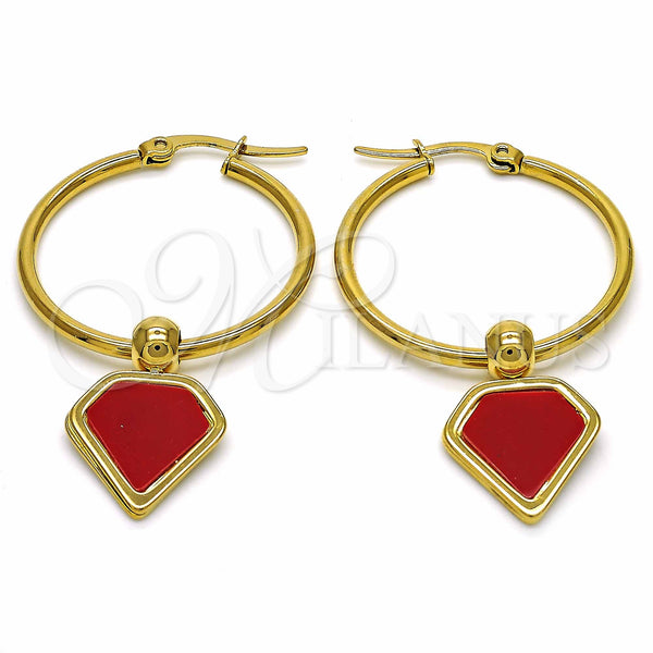Stainless Steel Hoop Earrings — Medium Hoop Red Enamel 02. — main product view — SKU 129009 | Acero Inoxidable aretes de aro — Medium Hoop Red Enamel 02. — SKU 129009