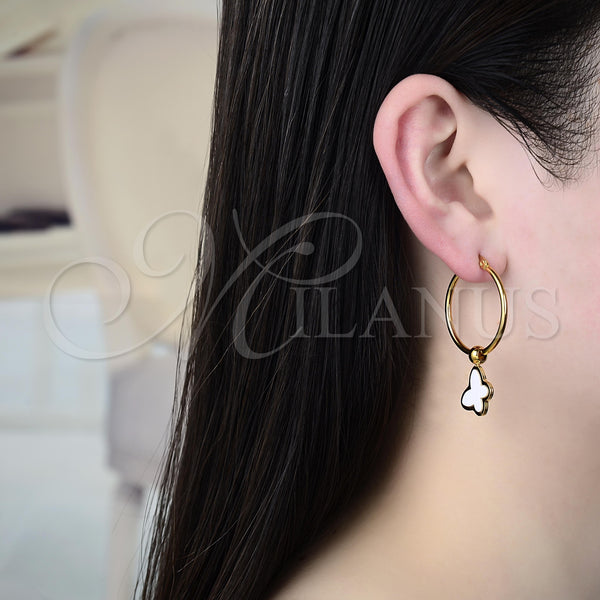 Stainless Steel Hoop Earrings — Medium Hoop Moon Design White Enamel 02. — alternate product view — SKU 129010 | Acero Inoxidable aretes de aro — Medium Hoop Moon diseño blanco Enamel 02. — SKU 129010