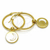 Stainless Steel Medium Hoop, Moon Design, White Enamel Finish, Golden Finish, 02.364.0005.30