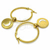 Stainless Steel Medium Hoop, Moon Design, White Enamel Finish, Golden Finish, 02.364.0005.30