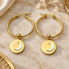 Stainless Steel Medium Hoop, Moon Design, White Enamel Finish, Golden Finish, 02.364.0005.30