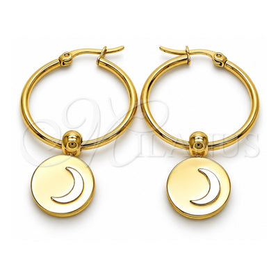 Stainless Steel Medium Hoop, Moon Design, White Enamel Finish, Golden Finish, 02.364.0005.30