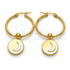 Stainless Steel Medium Hoop, Moon Design, White Enamel Finish, Golden Finish, 02.364.0005.30
