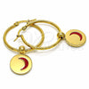 Stainless Steel Medium Hoop, Moon Design, Red Enamel Finish, Golden Finish, 02.364.0005.1.30