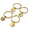 Stainless Steel Medium Hoop, Moon Design, Red Enamel Finish, Golden Finish, 02.364.0005.1.30