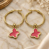 Stainless Steel Medium Hoop, Butterfly Design, Red Enamel Finish, Golden Finish, 02.364.0006.1.30