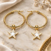 Stainless Steel Medium Hoop, Star Design, White Enamel Finish, Golden Finish, 02.364.0007.30