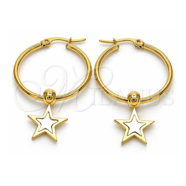 Stainless Steel Medium Hoop, Star Design, White Enamel Finish, Golden Finish, 02.364.0007.30