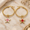Stainless Steel Medium Hoop, Star Design, Red Enamel Finish, Golden Finish, 02.364.0007.1.30