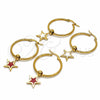 Stainless Steel Medium Hoop, Star Design, Red Enamel Finish, Golden Finish, 02.364.0007.1.30