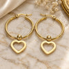 Stainless Steel Medium Hoop, Heart Design, White Enamel Finish, Golden Finish, 02.364.0008.30