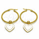 Stainless Steel Medium Hoop, Heart Design, White Enamel Finish, Golden Finish, 02.364.0008.30
