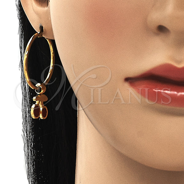 Stainless Steel Hoop Earrings — Medium Hoop Heart Design Red Enamel 02. — alternate product view — SKU 129017 | Acero Inoxidable aretes de aro — Medium Hoop corazón diseño Red Enamel 02. — SKU 129017