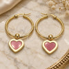 Stainless Steel Medium Hoop, Heart Design, Red Enamel Finish, Golden Finish, 02.364.0008.1.30