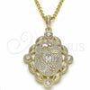 Oro Laminado Religious Pendant, Gold Filled Style Elephant and Owl Design, with White Crystal, Polished, Tricolor, 05.351.0030