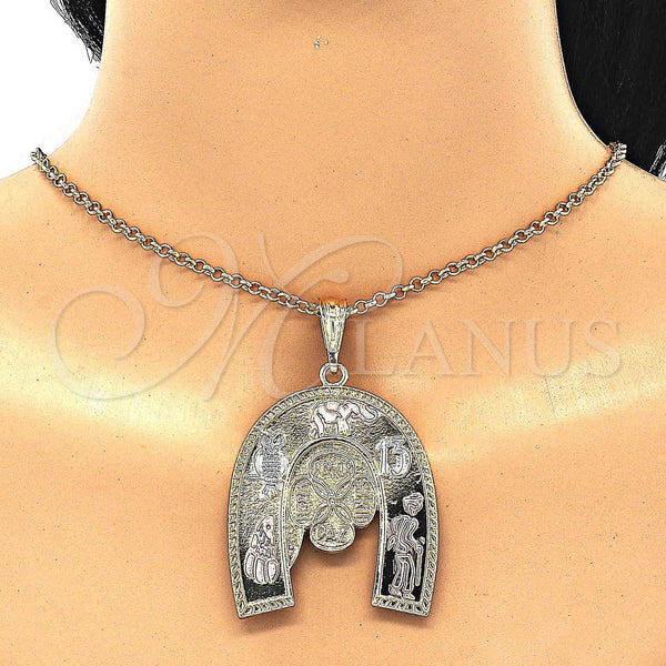 Gold Filled Pendant — Religious Pendant Elephant and Owl Design Polished Tricolor — alternate product view — SKU 129021 | Oro Laminado dije — Religious Pendant Elephant and Owl diseño pulido Tricolor — SKU 129021