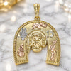 Oro Laminado Religious Pendant, Gold Filled Style Elephant and Owl Design, Polished, Tricolor, 05.351.0031