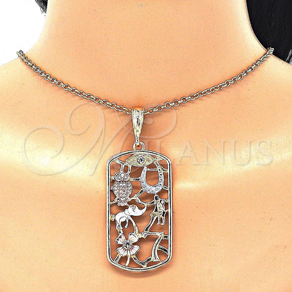 Gold Filled Pendant — Religious Pendant Elephant and Owl Design with White — alternate product view — SKU 129022 | Oro Laminado dije — Religious Pendant Elephant and Owl diseño with blanco — SKU 129022