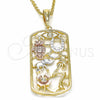 Oro Laminado Religious Pendant, Gold Filled Style Elephant and Owl Design, with White Crystal, Polished, Tricolor, 05.351.0032
