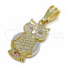 Oro Laminado Fancy Pendant, Gold Filled Style Owl Design, Polished, Tricolor, 05.351.0037