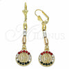 Oro Laminado Long Earring, Gold Filled Style Guadalupe Design, with Multicolor Crystal, Polished, Tricolor, 02.351.0027