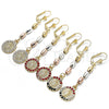 Oro Laminado Long Earring, Gold Filled Style Guadalupe Design, with Multicolor Crystal, Polished, Tricolor, 02.351.0027