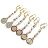 Oro Laminado Long Earring, Gold Filled Style Guadalupe Design, with White Crystal, Polished, Tricolor, 02.351.0027.1