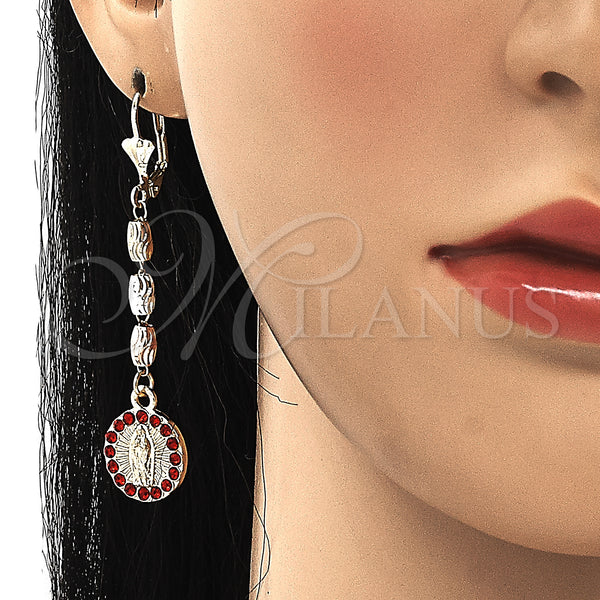 Gold Filled Ring — Long Earring Guadalupe Design with Garnet Crystal Diamond — alternate product view — SKU 129038 | Oro Laminado anillo — Long Earring Guadalupe diseño with Garnet cristal Diamond — SKU 129038