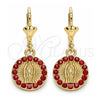 Oro Laminado Dangle Earring, Gold Filled Style Guadalupe Design, with Garnet Crystal, Polished, Golden Finish, 02.351.0029