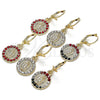 Oro Laminado Dangle Earring, Gold Filled Style Guadalupe Design, with Garnet Crystal, Polished, Golden Finish, 02.351.0029