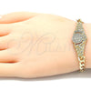 Oro Laminado Fancy Bracelet, Gold Filled Style San Benito Design, with White Crystal, Diamond Cutting Finish, Golden Finish, 03.351.0048.07 (06 MM Thickness, 7 Inches Length)