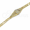 Oro Laminado Fancy Bracelet, Gold Filled Style San Benito Design, with White Crystal, Diamond Cutting Finish, Golden Finish, 03.351.0048.07 (06 MM Thickness, 7 Inches Length)