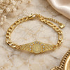 Oro Laminado Fancy Bracelet, Gold Filled Style San Benito Design, with White Crystal, Diamond Cutting Finish, Golden Finish, 03.351.0048.07 (06 MM Thickness, 7 Inches Length)