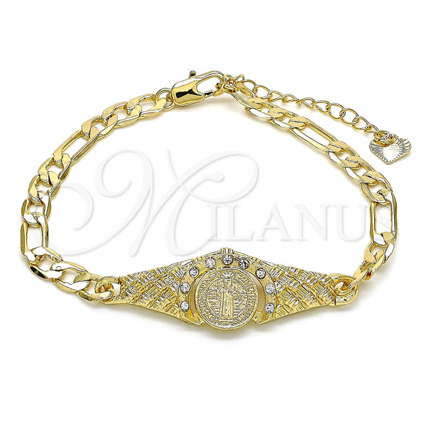 Gold Filled Bracelet — Fancy Bracelet San Benito Design with White Crystal — main product view — SKU 129042 | Oro Laminado brazalete — elegante Bracelet San Benito diseño with cristal blanco — SKU 129042