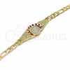 Oro Laminado Fancy Bracelet, Gold Filled Style San Benito Design, with Garnet Crystal, Diamond Cutting Finish, Golden Finish, 03.351.0048.1.07 (06 MM Thickness, 7 Inches Length)