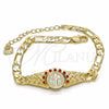 Oro Laminado Fancy Bracelet, Gold Filled Style San Benito Design, with Garnet Crystal, Diamond Cutting Finish, Golden Finish, 03.351.0048.1.07 (06 MM Thickness, 7 Inches Length)