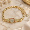 Oro Laminado Fancy Bracelet, Gold Filled Style San Benito Design, with Garnet Crystal, Diamond Cutting Finish, Golden Finish, 03.351.0048.1.07 (06 MM Thickness, 7 Inches Length)
