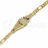 Oro Laminado Fancy Bracelet, Gold Filled Style San Benito Design, with Multicolor Crystal, Diamond Cutting Finish, Golden Finish, 03.351.0048.2.07 (06 MM Thickness, 7 Inches Length)
