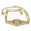 Oro Laminado Fancy Bracelet, Gold Filled Style San Benito Design, with Multicolor Crystal, Diamond Cutting Finish, Golden Finish, 03.351.0048.2.07 (06 MM Thickness, 7 Inches Length)