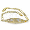 Oro Laminado Fancy Bracelet, Gold Filled Style Elephant and Owl Design, Polished, Tricolor, 03.351.0049.07 (05 MM Thickness, 7 Inches Length)