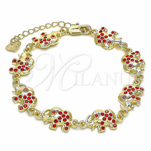 Gold Filled Bracelet — Fancy Bracelet Elephant Design with Garnet Crystal Polished — main product view — SKU 129047 | Oro Laminado brazalete — elegante Bracelet Elephant diseño with Garnet cristal pulido — SKU 129047