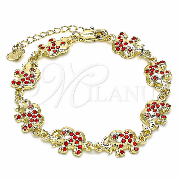 Gold Filled Bracelet — Fancy Bracelet Elephant Design with Garnet Crystal Polished — main product view — SKU 129047 | Oro Laminado brazalete — elegante Bracelet Elephant diseño with Garnet cristal pulido — SKU 129047
