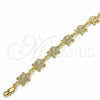 Oro Laminado Fancy Bracelet, Gold Filled Style Turtle Design, with White Crystal, Polished, Golden Finish, 03.351.0053.07 (11 MM Thickness, 7 Inches Length)