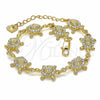 Oro Laminado Fancy Bracelet, Gold Filled Style Turtle Design, with White Crystal, Polished, Golden Finish, 03.351.0053.07 (11 MM Thickness, 7 Inches Length)