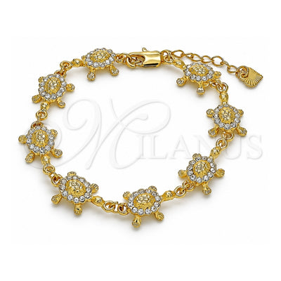 Oro Laminado Fancy Bracelet, Gold Filled Style Turtle Design, with White Crystal, Polished, Golden Finish, 03.351.0053.07 (11 MM Thickness, 7 Inches Length)
