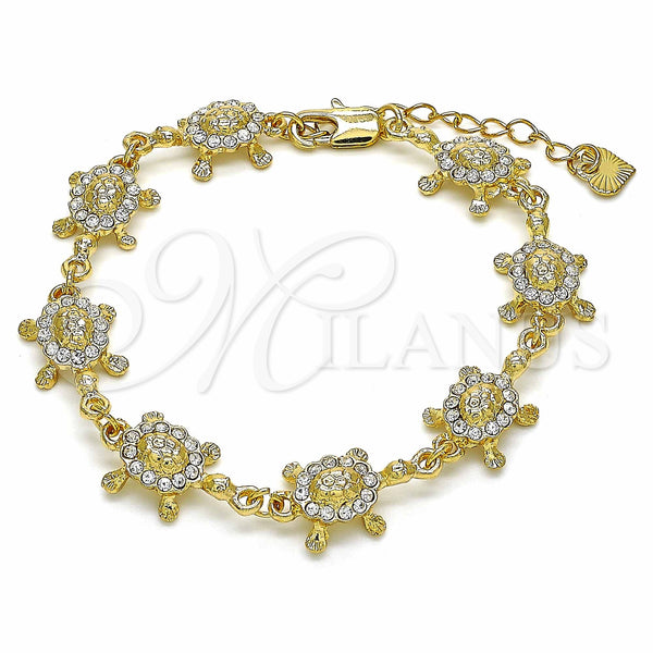 Gold Filled Bracelet — Fancy Bracelet Turtle Design with White Crystal Polished — main product view — SKU 129055 | Oro Laminado brazalete — elegante Bracelet Turtle diseño with cristal blanco pulido — SKU 129055