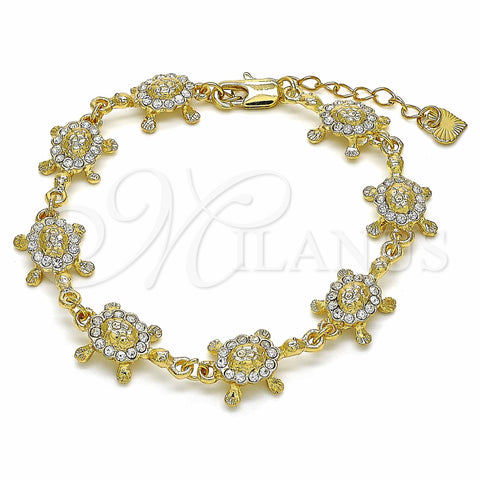Oro Laminado Fancy Bracelet, Gold Filled Style Turtle Design, with White Crystal, Polished, Golden Finish, 03.351.0053.07 (11 MM Thickness, 7 Inches Length)