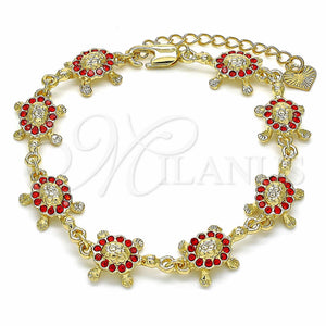 Gold Filled Bracelet — Fancy Bracelet Turtle Design with Garnet Crystal Polished — main product view — SKU 129056 | Oro Laminado brazalete — elegante Bracelet Turtle diseño with Garnet cristal pulido — SKU 129056